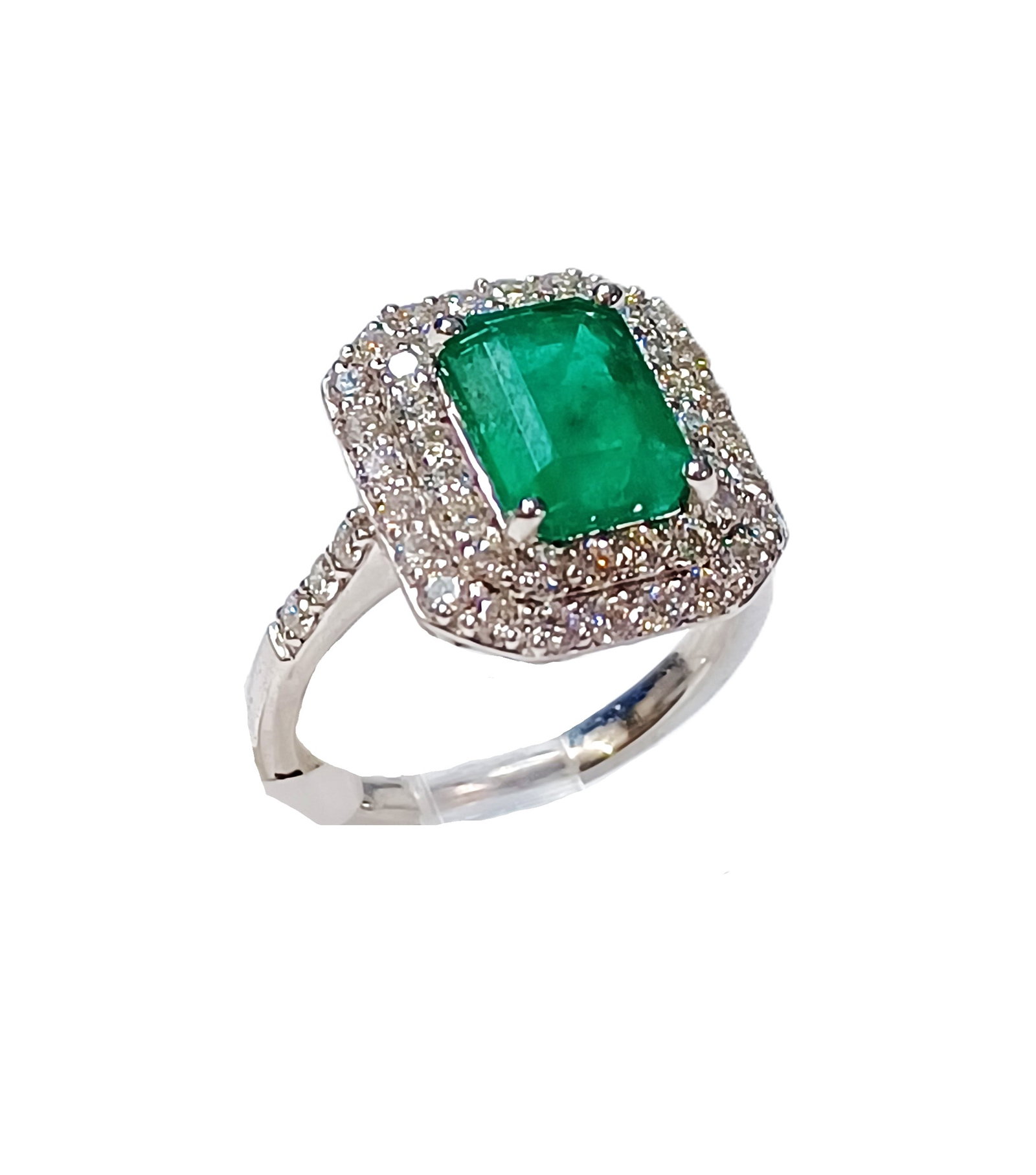 2.52ct Step Cut Emerald Octagonal Double Halo Diamond Ring Size 6.5 AIGL & GIA Reports: Described & Photographed By: Rafe CNX 0379 1179 Title: 2.52ct Step Cut Emerald Octagonal Double Halo Diamond Ring Size 6.5 AIGL & GIA Reports Description:2.52ct Step Cut Emerald Octagonal Double Halo