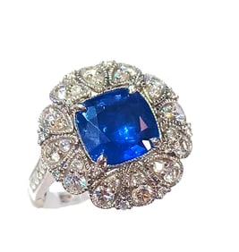 Oscar Friedman 14k White Gold Natural Sri Lanka Sapphire Corundum Diamond Ring Size 6.75