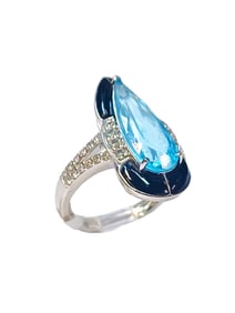 Gady Shemesh Platinum Custom Made Ladies Elongated Pear Shaped Aquamarine Diamond Ring Size 7