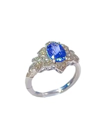 Aaron Barsha Natural Earth Mined Oval Sapphire Diamond Platinum Ring Size 6.5 AIGL Appraisal Report