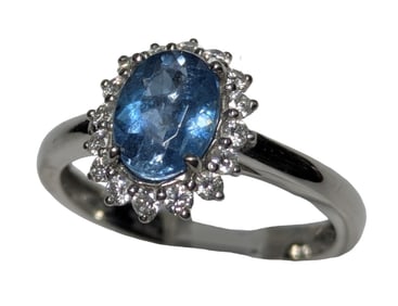 Orianne 1.07ct Natural Aquamarine Fine Diamond 950 Platinum Ring