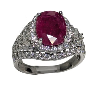 Oscar Friedman 3.88ct Natural Ruby 1.58ctw Fine Diamond 950 Platinum Ring