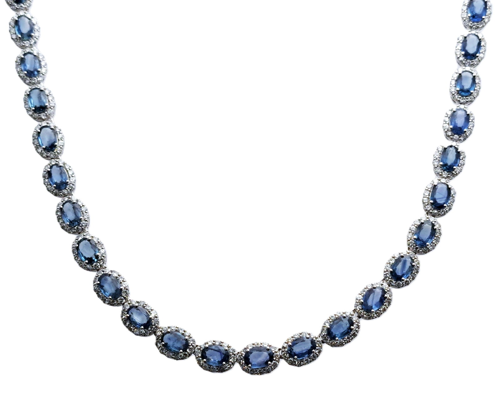 Platinum 24ctw Natural Sapphire 8ctw Diamond Oscar Friedman Ladies Tennis Necklace: Described & Photographed By: AF HFA 0378 1147 Title: Platinum 24ctw Natural Sapphire 8ctw Diamond Oscar Friedman Ladies Tennis Necklace Description:Platinum 24ctw Natural Sapphire 8ctw Diamond Oscar