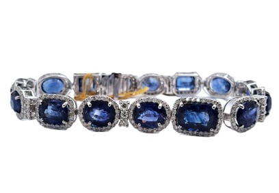 Oscar Friedman 31ctw Natural Sapphire 3ctw Fine Diamond Platinum Tennis Bracelet