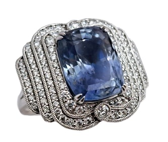 GIA No Heat Natural 10ct Sapphire Ema Hyman Fine Diamond Platinum Cocktail Ring w Appraisal