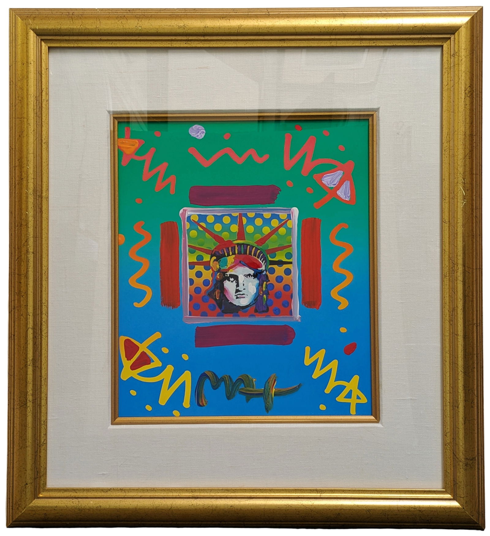 Original Peter Max Liberty Head II Collage Mixed Media Acrylic on Paper Painting: Described By:Dillon CNX 0384 1205 Title:Original Peter Max Liberty Head II Collage Mixed Media Acrylic on Paper Painting Description: Original Peter Max Liberty Head II Collage Mixed Media Acrylic on