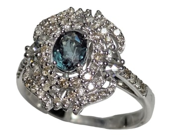 GIA Oscar Friedman 0.59ct Natural Color Change Alexandrite Genuine Diamond 14K White Gold Ring