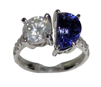 Extremely Rare Oscar Friedman 3.06ct Nat Color Change Sapphire Fine Diamond 18K White Gold Ring GIA