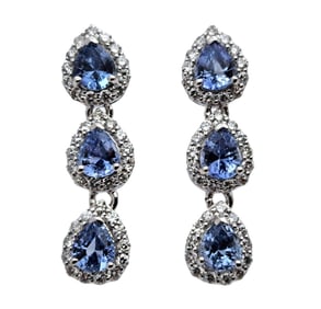 Aaron Barsha Natural Sapphire Fine Diamond Platinum Dangle Drop Earrings w Appraisal