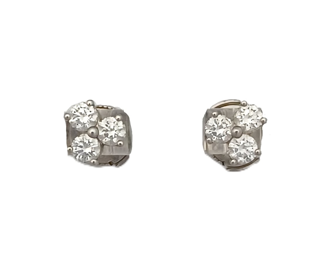 0.72ctw Tiffany & Co 3 Stone Cluster Diamond Platinum Earrings (1 of 5)