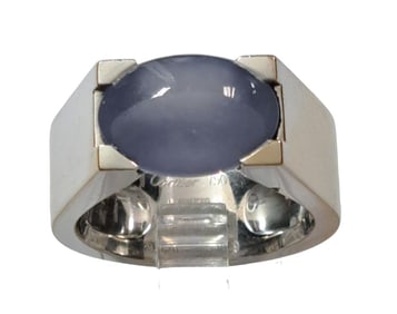 Cartier Paris Massive Tankissime Unisex French Hallmark 18K White Gold Chalcedony Ring Size 9.25