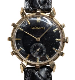 Rare Ships Wheel 14K Rose Gold LeCoultre Mid Century Mens Running Wrist Watch