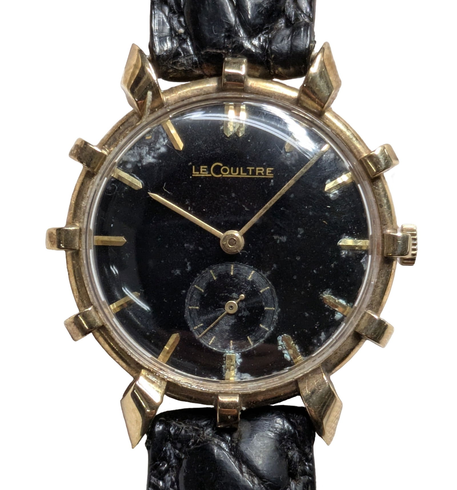 Rare Ships Wheel 14K Rose Gold LeCoultre Mid Century Mens Running Wrist Watch: Described By:Dillon 69209 NFDDD Title:Rare Ships Wheel 14K Rose Gold LeCoultre Mid Century Mens Running Wrist Watch Description: Rare Ships Wheel 14K Rose Gold LeCoultre Mid Century Mens Running