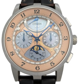 Mens Huge Citizen Eco Drive Campanola 502 Moonphase Calendar Wrist Watch As Is