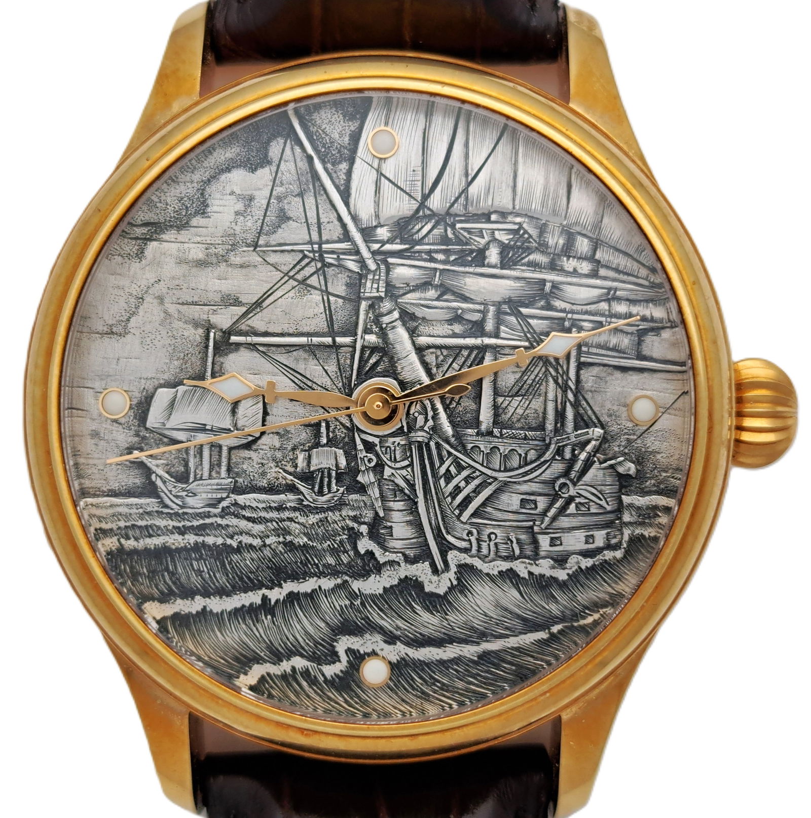 RGM Custom 18k Gold Flight into Battle Victory Ship Mens Automatic Wrist Watch: Described by:AF CNX 0383 1195 Title:RGM Custom 18k Gold Flight into Battle Victory Ship Mens Automatic Wrist Watch Description:RGM Custom 18k Gold Flight into Battle Victory Ship Mens Automatic