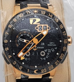 Ulysse Nardin El Toro 18k Rose Gold Black GMT Perpetual Calendar 326-03 Mens Wrist Watch