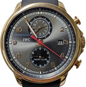 IWC Portugieser 18K Gold Old Yacht Club Chronograph Wrist Watch Box Papers