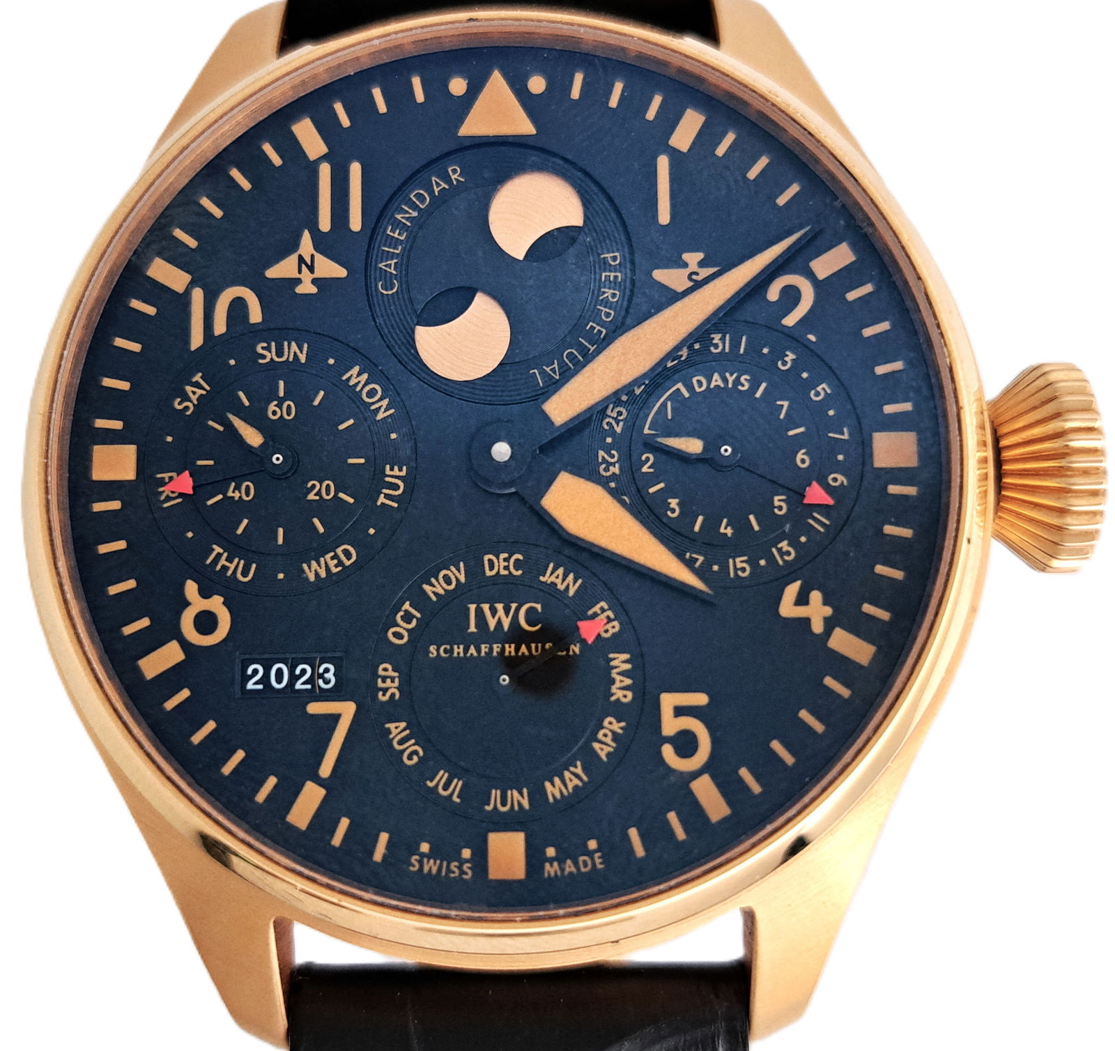 IWC Limited Edition 18k Gold Perpetual Calendar Big Pilot Mens Wrist Watch: Described by:AF CNX 0383 1194 Title:IWC Limited Edition 18k Gold Perpetual Calendar Big Pilot Mens Wrist Watch Description:IWC Limited Edition 18k Gold Perpetual Calendar Big Pilot Mens Wrist