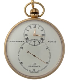 Exceedingly Rare Jaquet Droz 18K Gold Limited Edition Pocket Watch Only 88 Made w/ Box