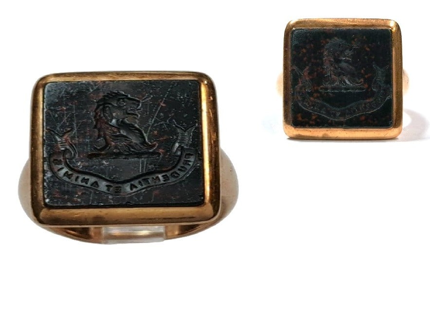 Historic Charles Steele 14K Yellow Gold Pinky Ring Gifted from JP Morgan 1877: Described & Photographed By: Sam / CNX 0390 1247 Title: Historic Charles Steele 14K Yellow Gold Pinky Ring Gifted from JP Morgan 1877 Description:Historic Charles Steele 14K Yellow Gold Pinky Ring