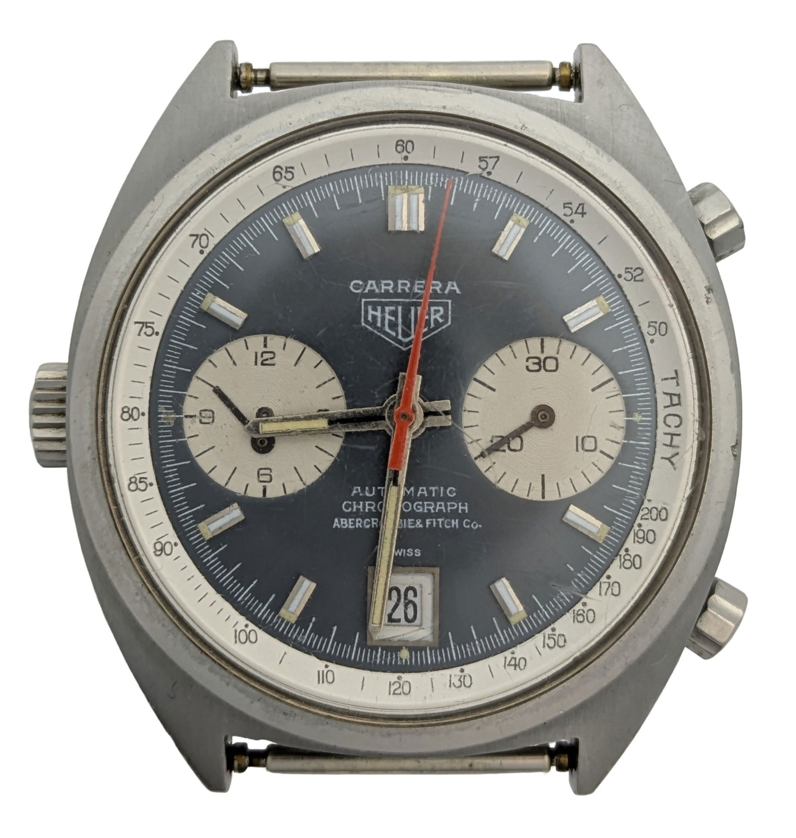 Scarce Heuer Carrera Abercrombie & Fitch 1153 Cal. 11 Vintage Automatic Chronograph Mens Wrist Watch: Described By:Dillon 52856 NFDDD Title:Scarce Heuer Carrera Abercrombie & Fitch 1153 Cal. 11 Vintage Automatic Chronograph Mens Wrist Watch As Is Description: Scarce Heuer Carrera Abercrombie & Fitch