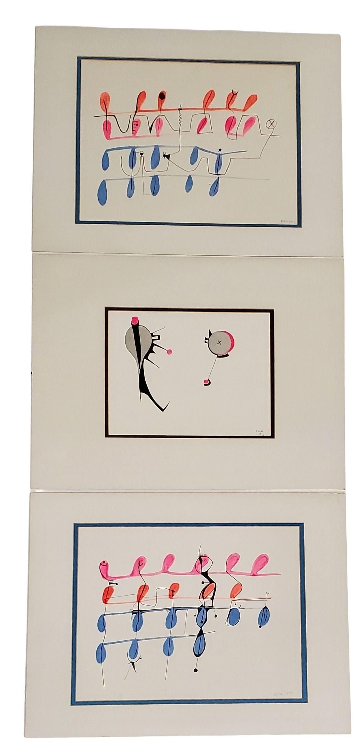 Sacha Kolin Abstract Composition Gouache Painting Lot of 3 (1 of 10)