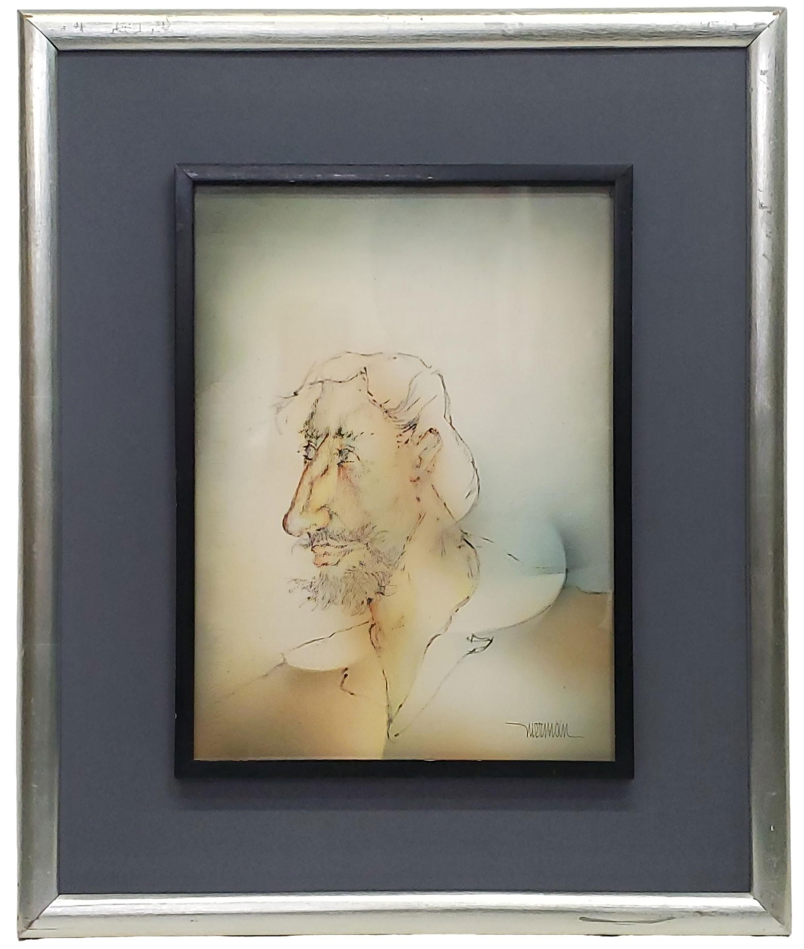 Leonardo Nierman Remembering Pastel Watercolor on Paper Portrait 14.5 x 10.5 Inch Painting Mexican (1 of 8)