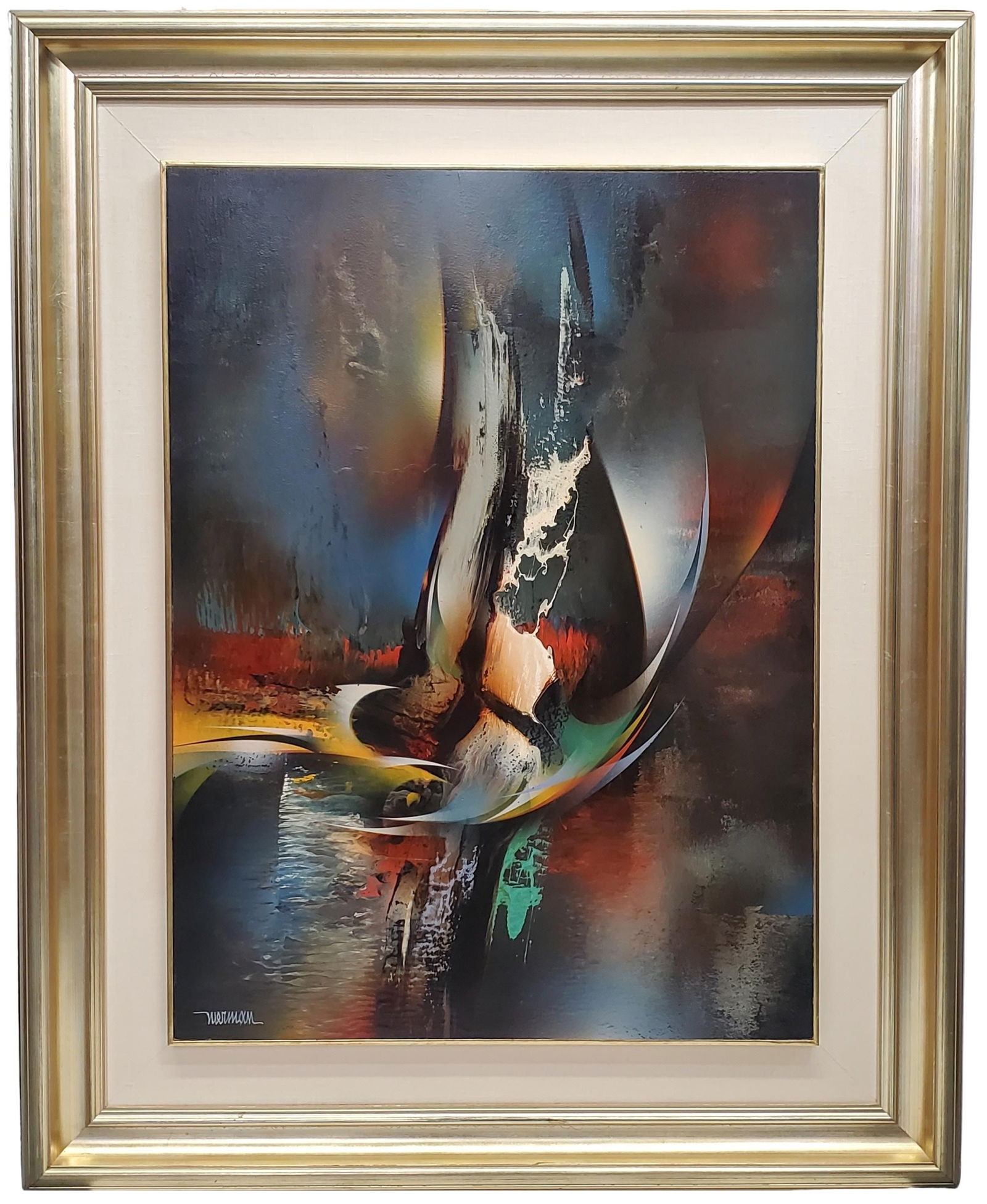 Large Leonardo Nierman Magic Flight Acrylic on Board 23.25 x 31.375 Inch Mexican Modernist: Described By: Dillon CNX 0347 0961 Title: Large Leonardo Nierman Magic Flight Acrylic on Board 23.25 x 31.375 Inch Mexican Modernist Expressionist Painting w/ Provenance Description: Large