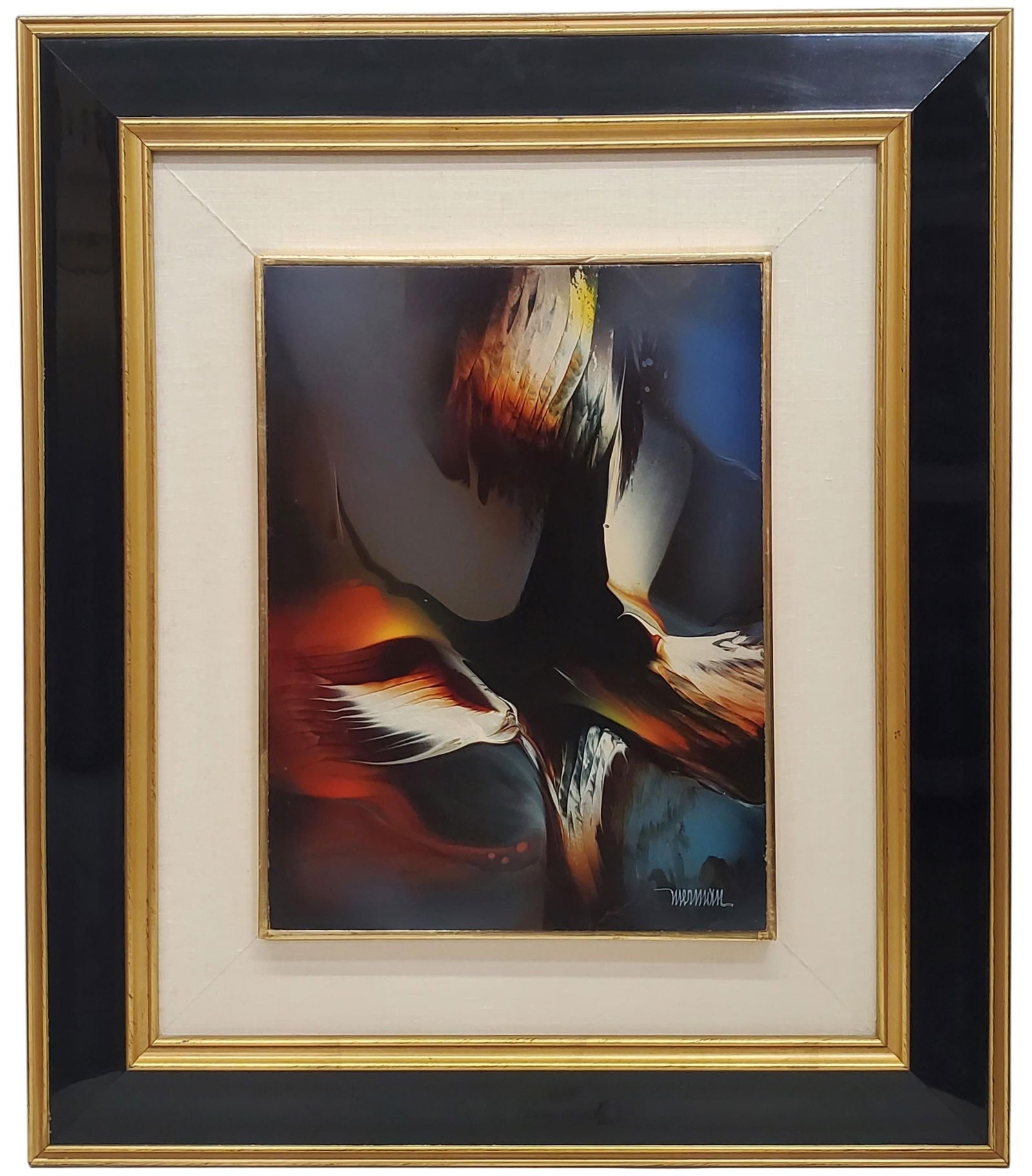 Leonardo Nierman Autumn Flight Acrylic on Museum Board 11.75 x 15.75 Inch Painting Mexican Modernist: Described By: Dillon CNX 0347 0966 Title: Leonardo Nierman Autumn Flight Acrylic on Museum Board 11.75 x 15.75 Inch Painting Mexican Modernist Expressionist Double Framed Description: Leona