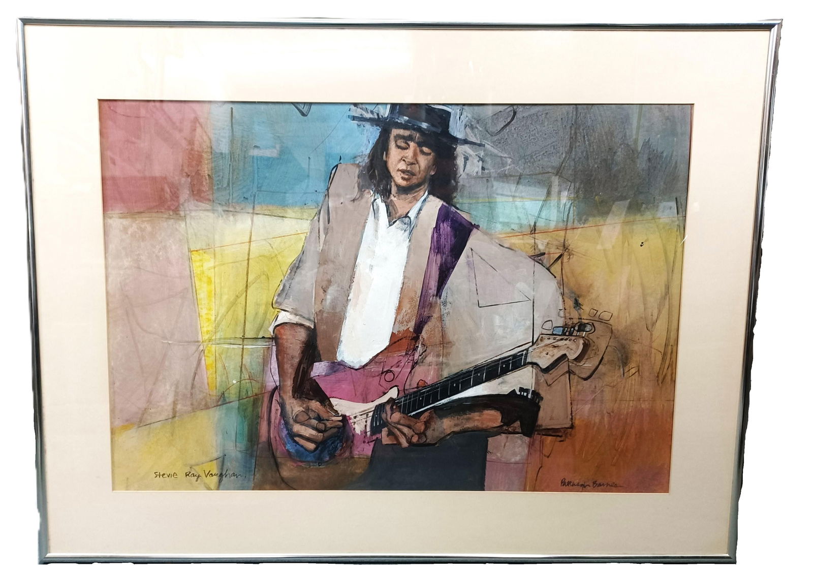 Gary Patterson Marion Barnes Music Painting Stevie Ray Vaughn 22x32 Inches New Orleans Louisiana and (1 of 8)