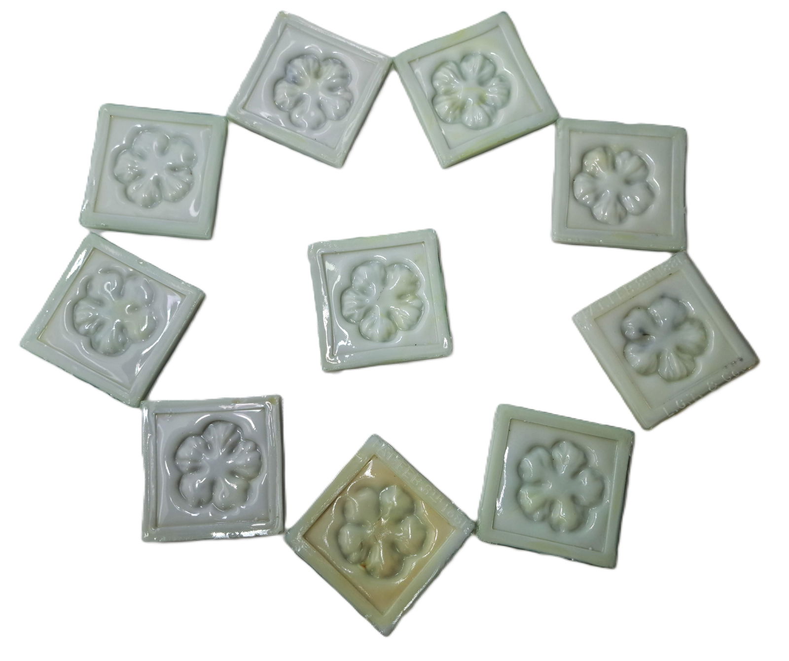 10 Louis Comfort Tiffany L.C.T. PAT 1881 Clover Glass Fireplace Tiles 3in (1 of 7)