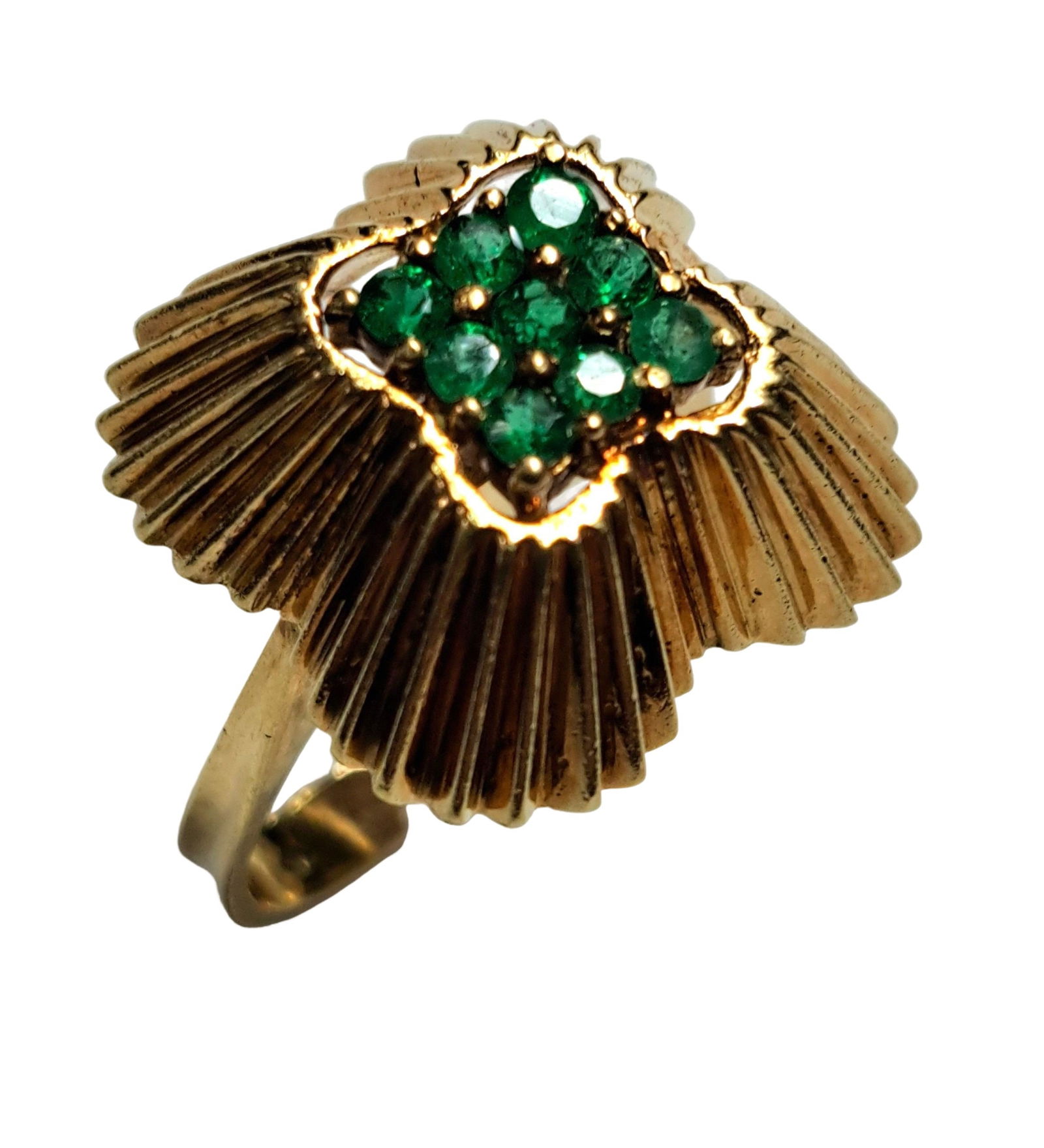18K Yellow Gold Natural Green Emerald H Stem Fluted Ring Size 6.25 Approx. 0.63 Ctw (1 of 8)