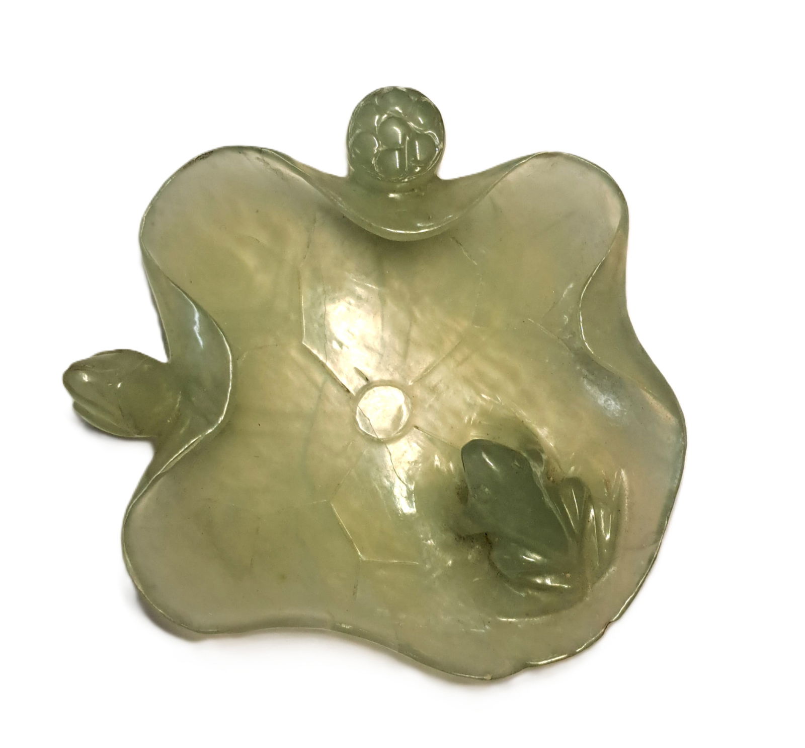 Authentic Antique Jade Lillypad Frog Finely Carved Brush Rinser Dish (1 of 5)