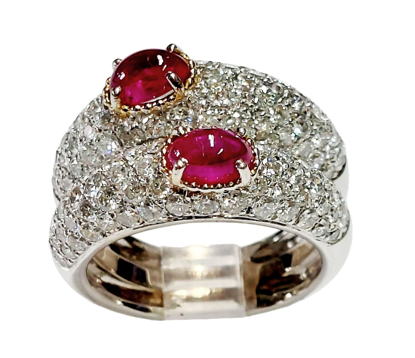 Fine Natural Ruby Heavy 18k White Gold Diamond Pave Wide Band Ring Signed Tiffany (1 of 11)