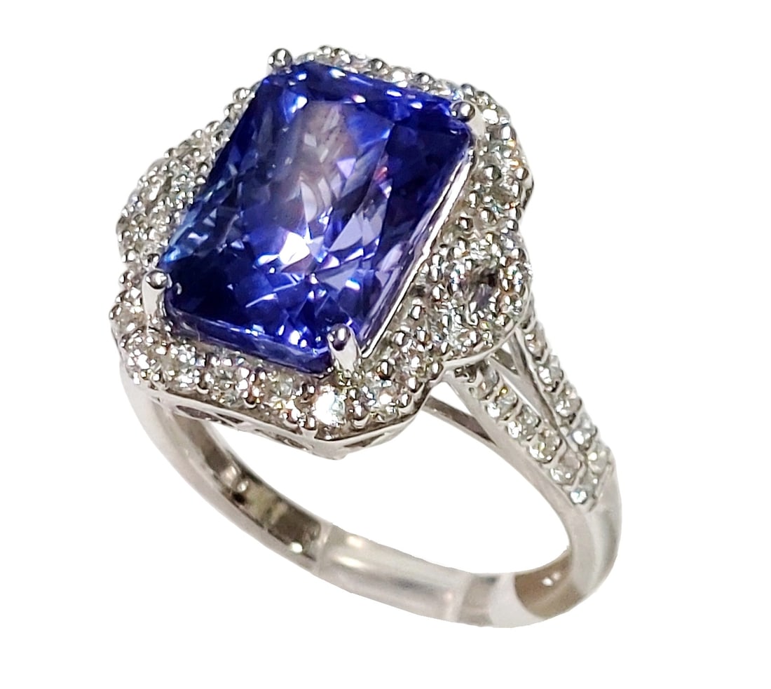GIA 7.31ct Gem Quality Radiant Cut Tanzanite Platinum Diamond Designer Signed Ring w/ Appraisal (1 of 10)