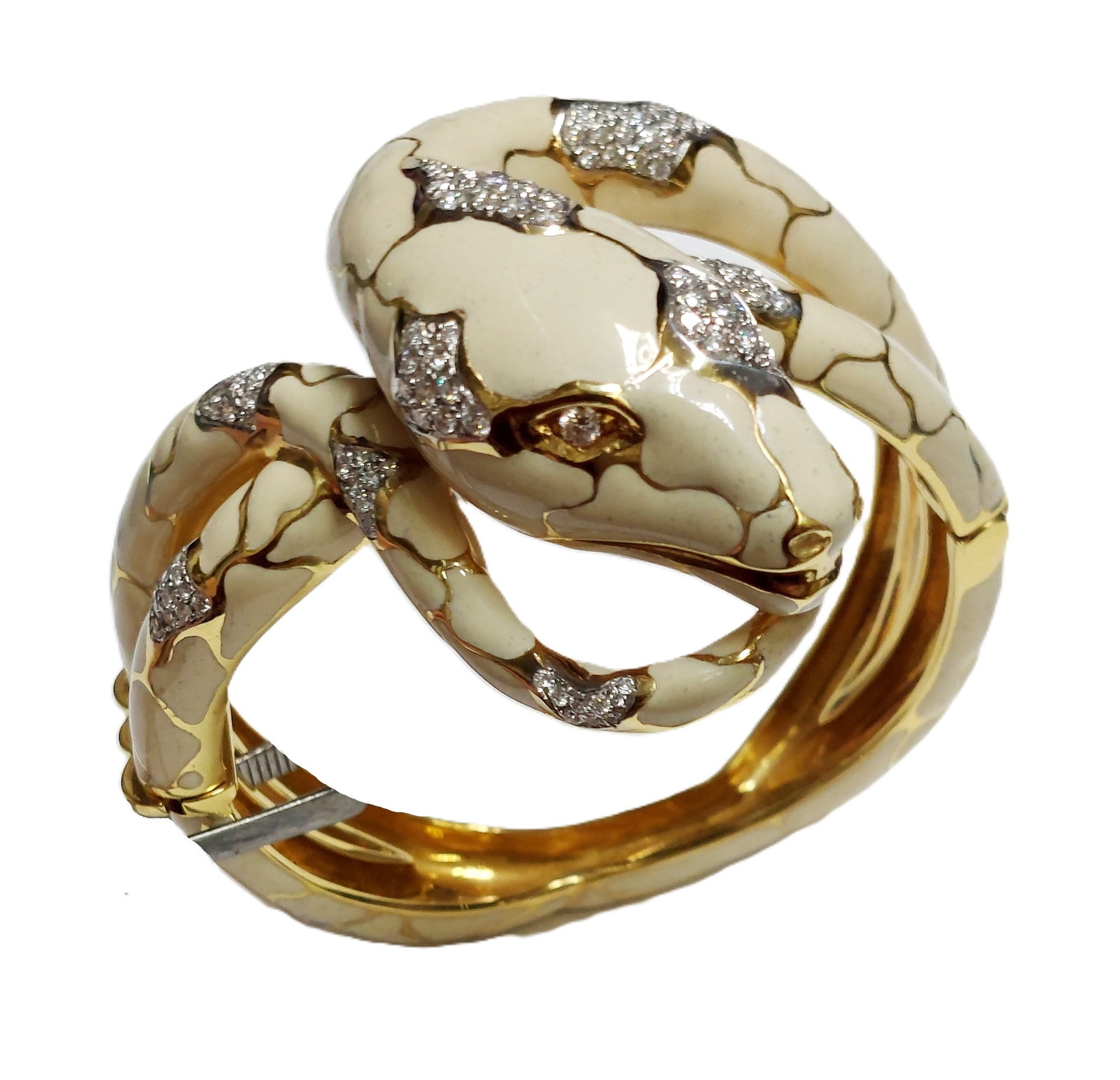 102.75gram 18k Gold Italian Enamel Diamond Snake Bangle Bracelet (1 of 1)