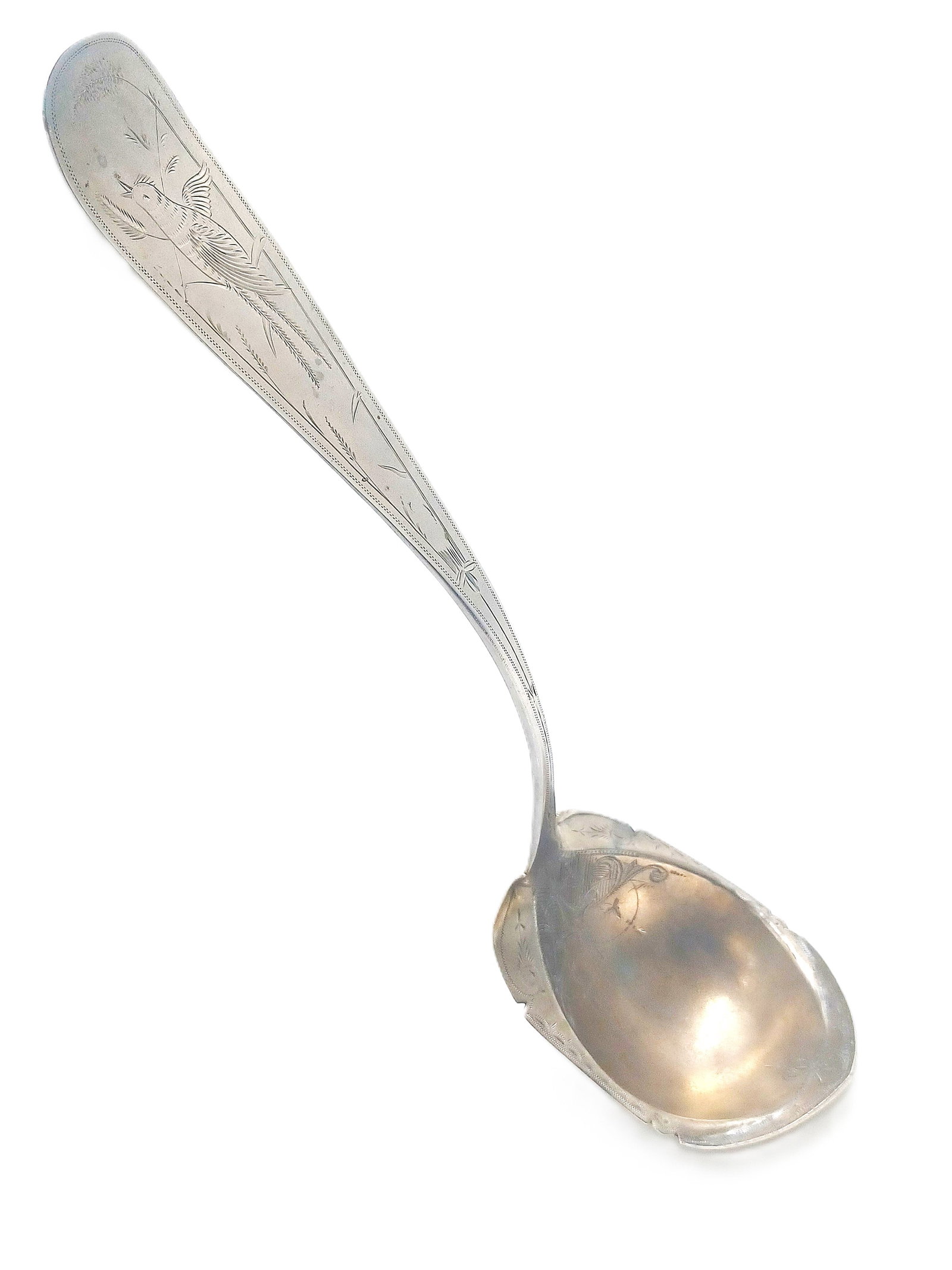 George Sharp Colonial Silver Smith Oversized Ladle Bird Motif Sterling Silver: Described by:Rafe HFA NEDD 69833 Title:George Sharp Colonial Silver Smith Oversized Ladle Bird Motif Description:George Sharp Colonial Silver Smith Oversized Ladle Bird Motif Manufacturer/Maker:Geor