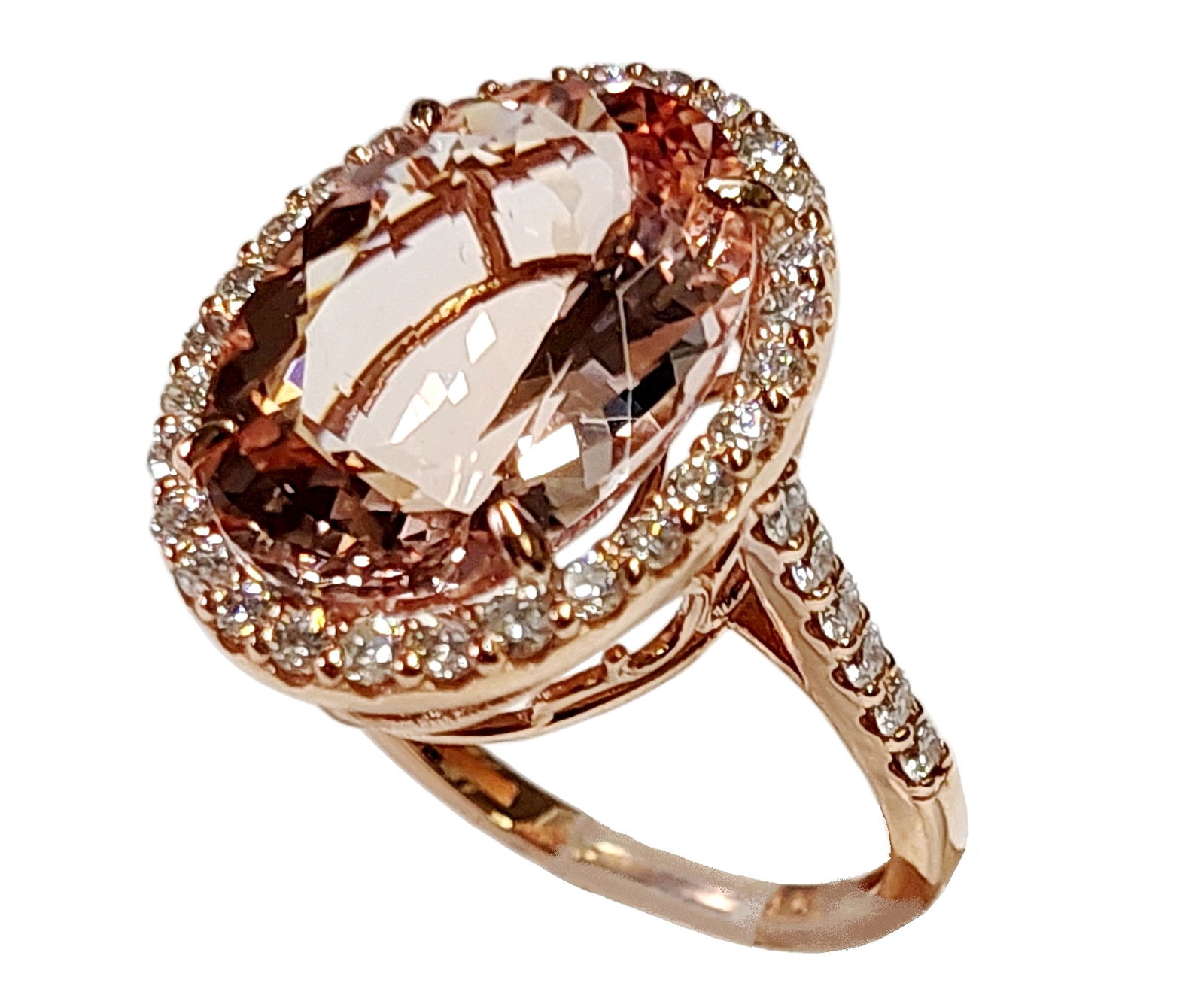 Fine Color 8.63ct Peach Morganite 14k Rose Gold Diamond Halo Statement Ring w/ Appraisal (1 of 9)