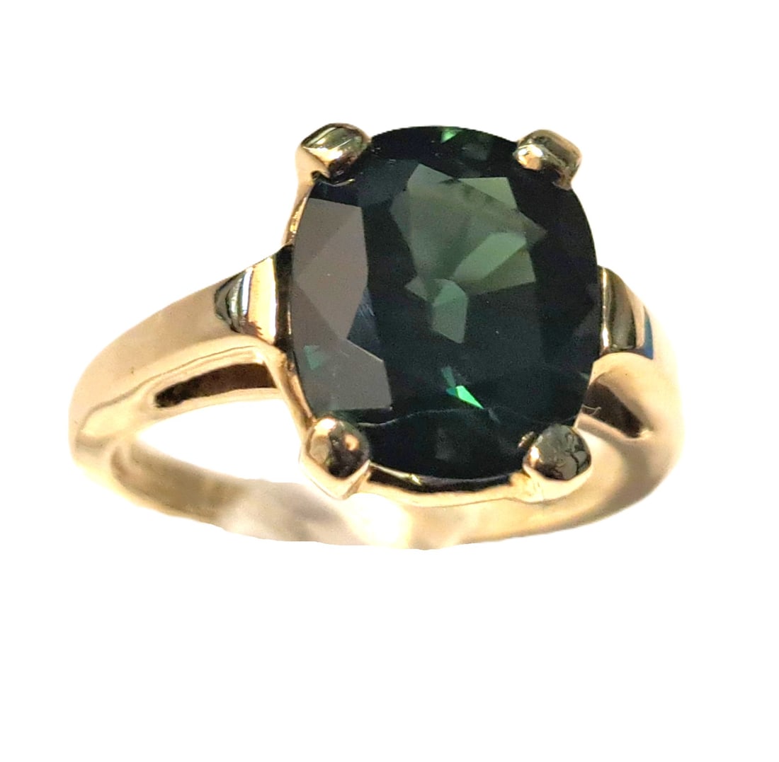 14K Yellow Plumb Gold GIA 3.37 Ct Stunning Natural Green Sapphire Ring Size 3.75: Described & Photographed By: Sam / NEDD HFA DT69844 Title: 14K Yellow Plumb Gold GIA 3.37 Ct Stunning Natural Green Sapphire Ring Size 3.75 Description:14K Yellow Plumb Gold GIA 3.37 Ct Stunning Natu