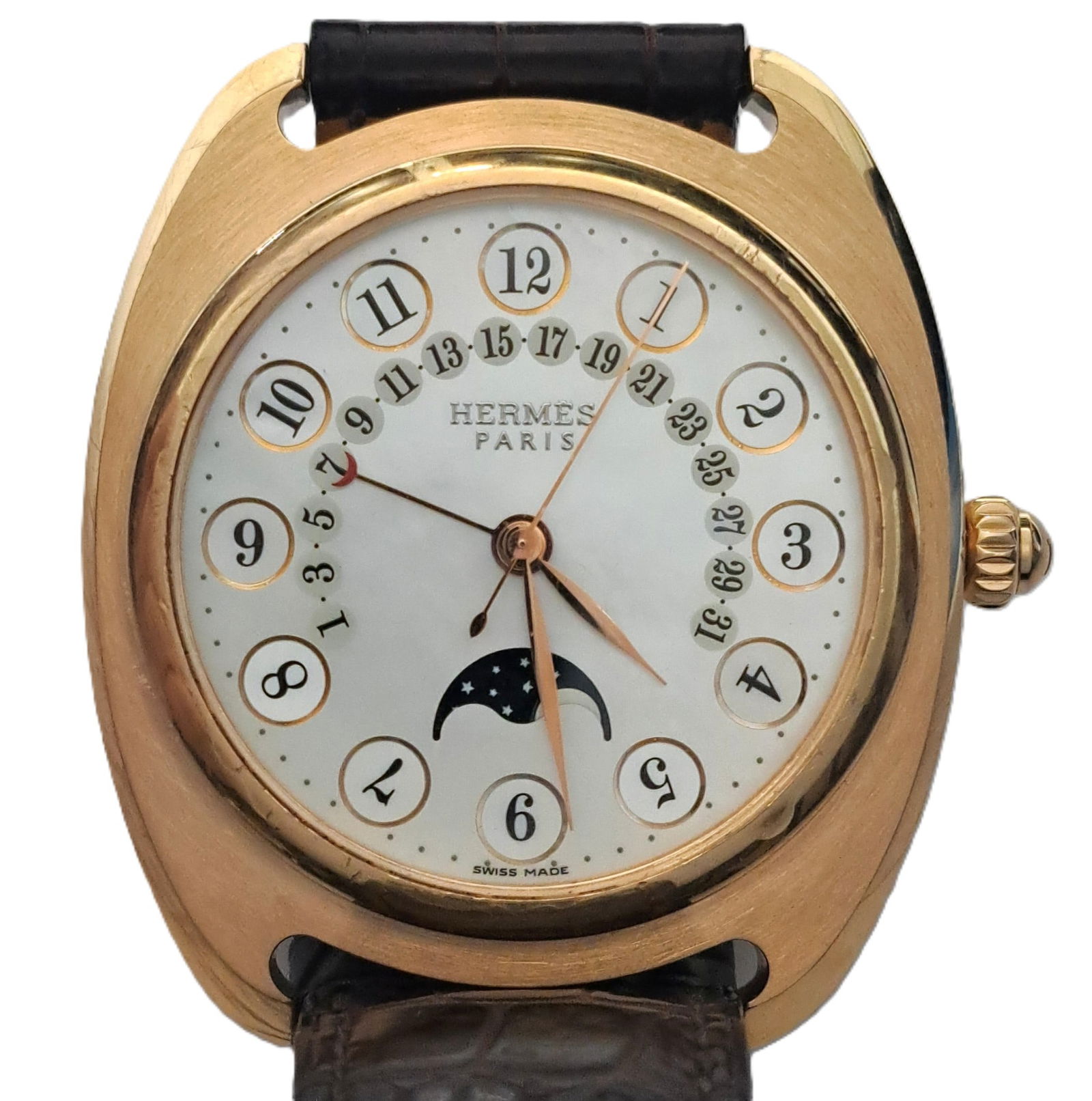 Hermes Dressage Retrograde Calendar Moon Phase 18K Rose Gold Case Mother of Pearl Dial Mens Wrist Wa (1 of 13)