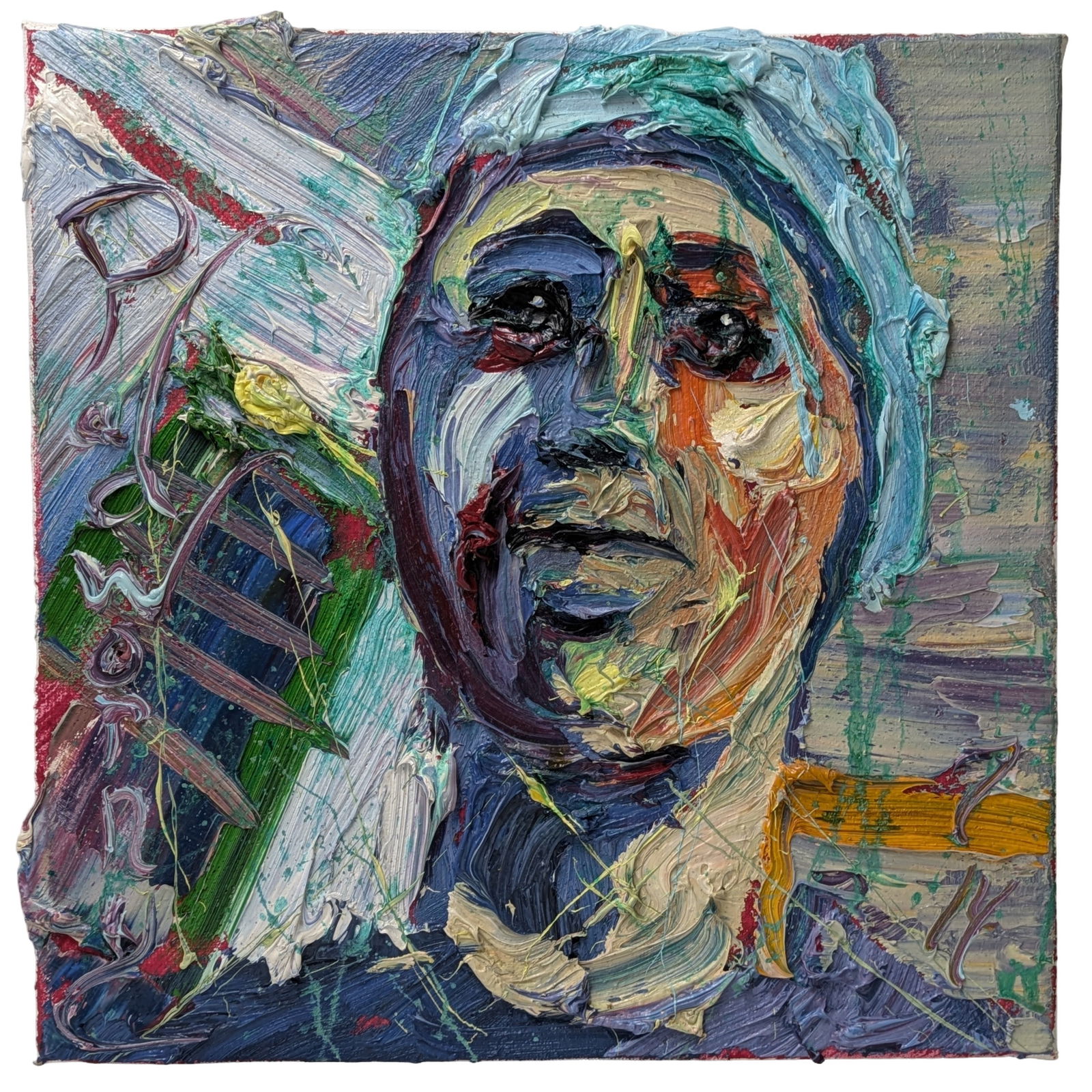 Powerful David Padworny Expressionist Post Impressionist Bravura Impasto 2014 Double Signed Portrait: Described By:Dillon HFA DT NOD Title:Powerful David Padworny Expressionist Post Impressionist Bravura Impasto 2014 Double Signed Portrait 12x12 Inch Unframed Pennsylvania Manhattan NYC Maryland Descri