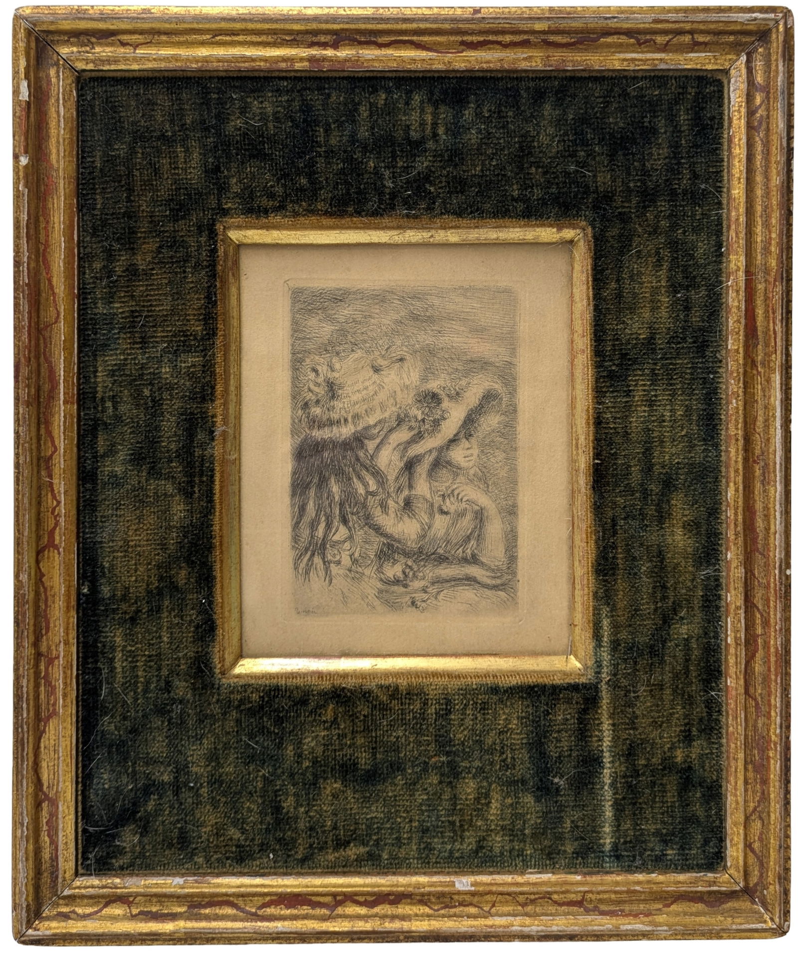 Pierre Auguste Renoir Hat Pin Etching Old NYC Central Park West Glass Gallery Label w French Title (1 of 7)