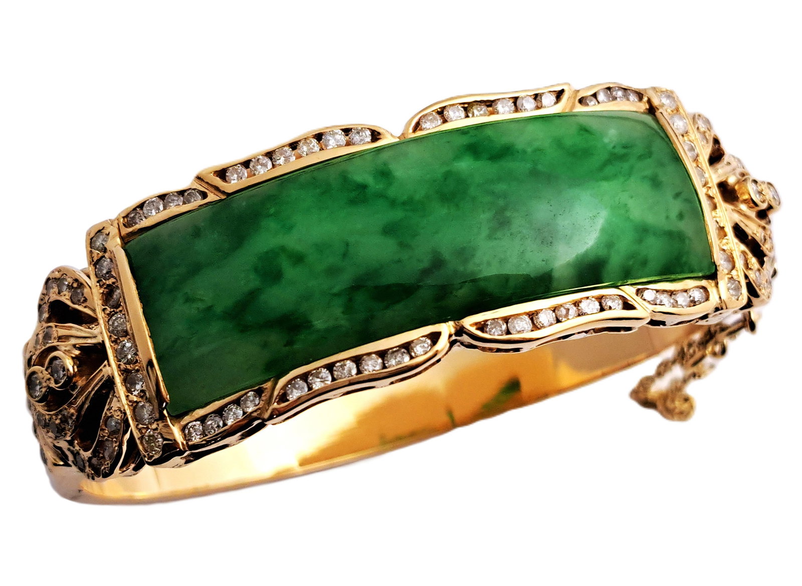 Massive Untreated Type A Jadeite Jade approx. 2.5ctw Fine Diamond Vintage 15k Gold Bracelet (1 of 8)