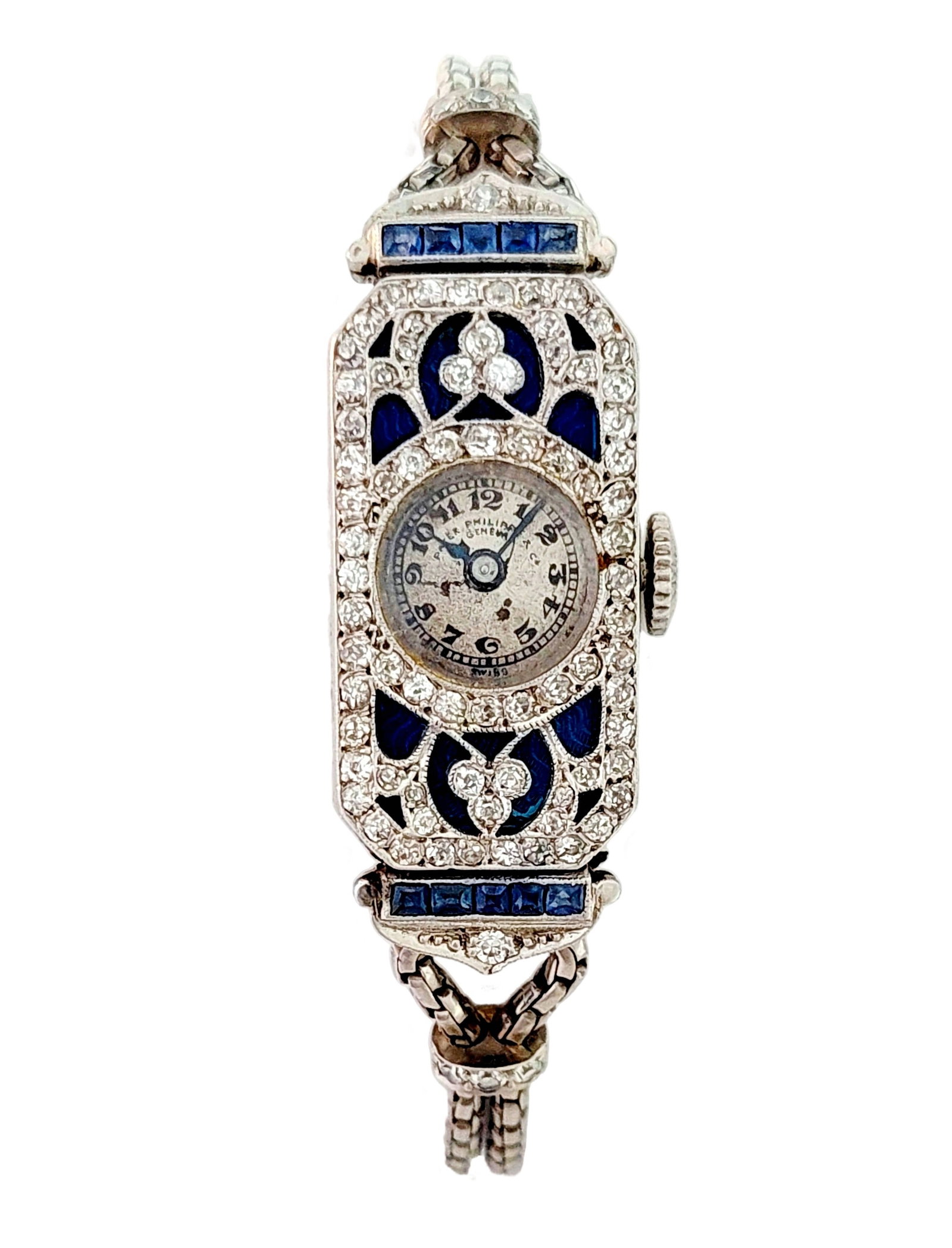 Stunning Patek Philippe Natural Sapphire Diamond Blue Enamel Belle Epoch Platinum Filigree Watch (1 of 11)