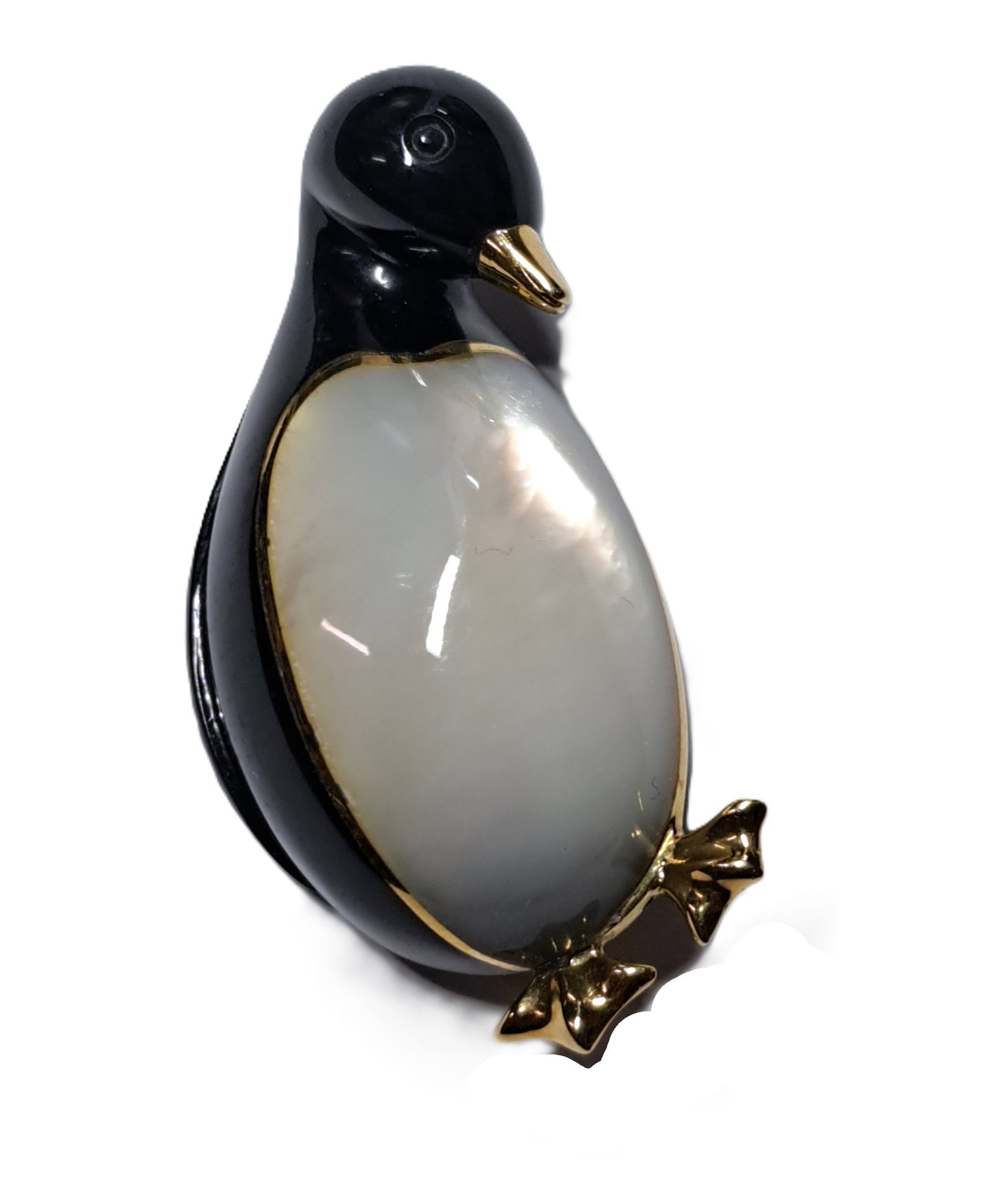 1970s Vintage Tiffany Co 18K Yellow Gold Black Jade Mother of Pearl Penguin Brooch Pin (1 of 4)
