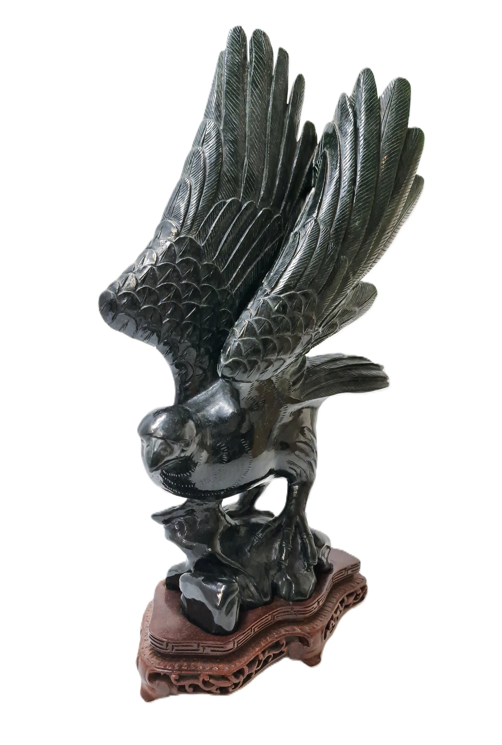 Antique Chinese Flying Eagle Hard Stone w/ Traditionally Carved Wooden Stand (1 of 6)