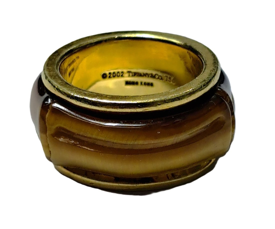 Vintage Tiffany & Co 18K Yellow Gold Tiger’s Eye Statement Band Ring Sz 6 (1 of 6)