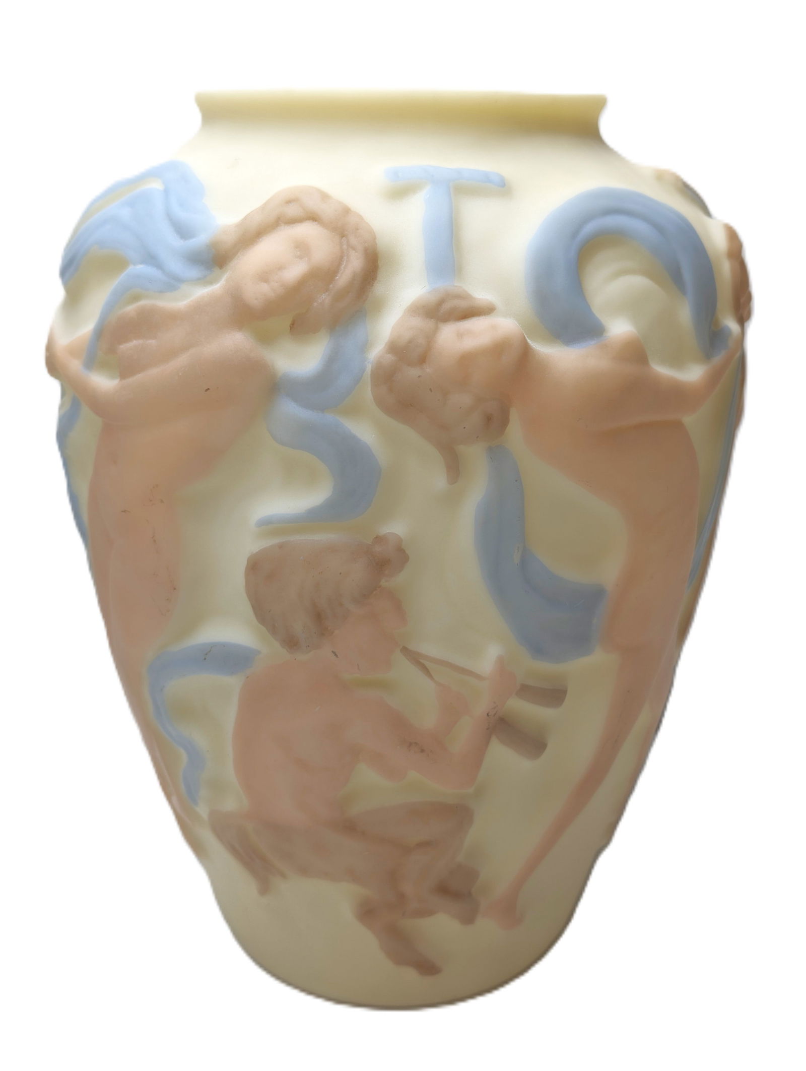 1930s Satyr Phoenix Consolidated Custard Glass Dancing Nymphs Nude 11.5in Vase (1 of 11)