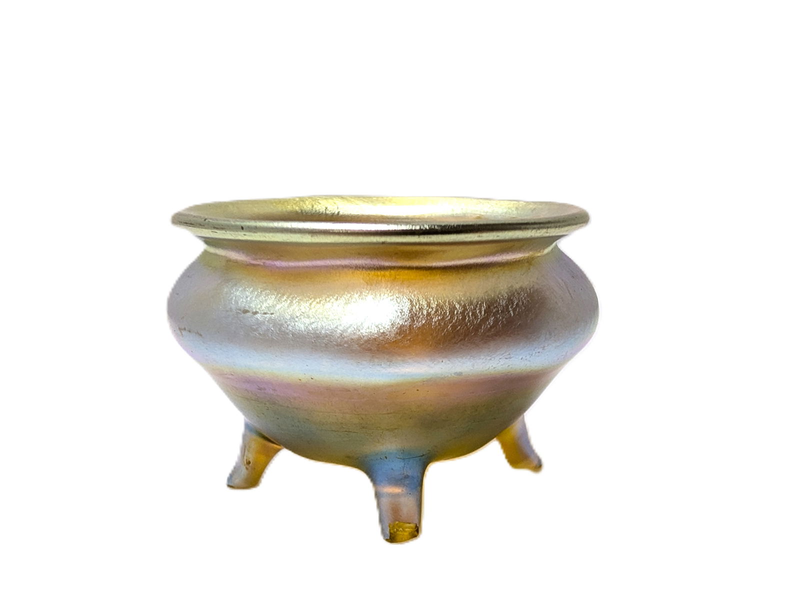 Louis Comfort Tiffany Favrile Glass Signed Salt Cellar Footed Vase Cabinet Vase L.C.T. (1 of 4)