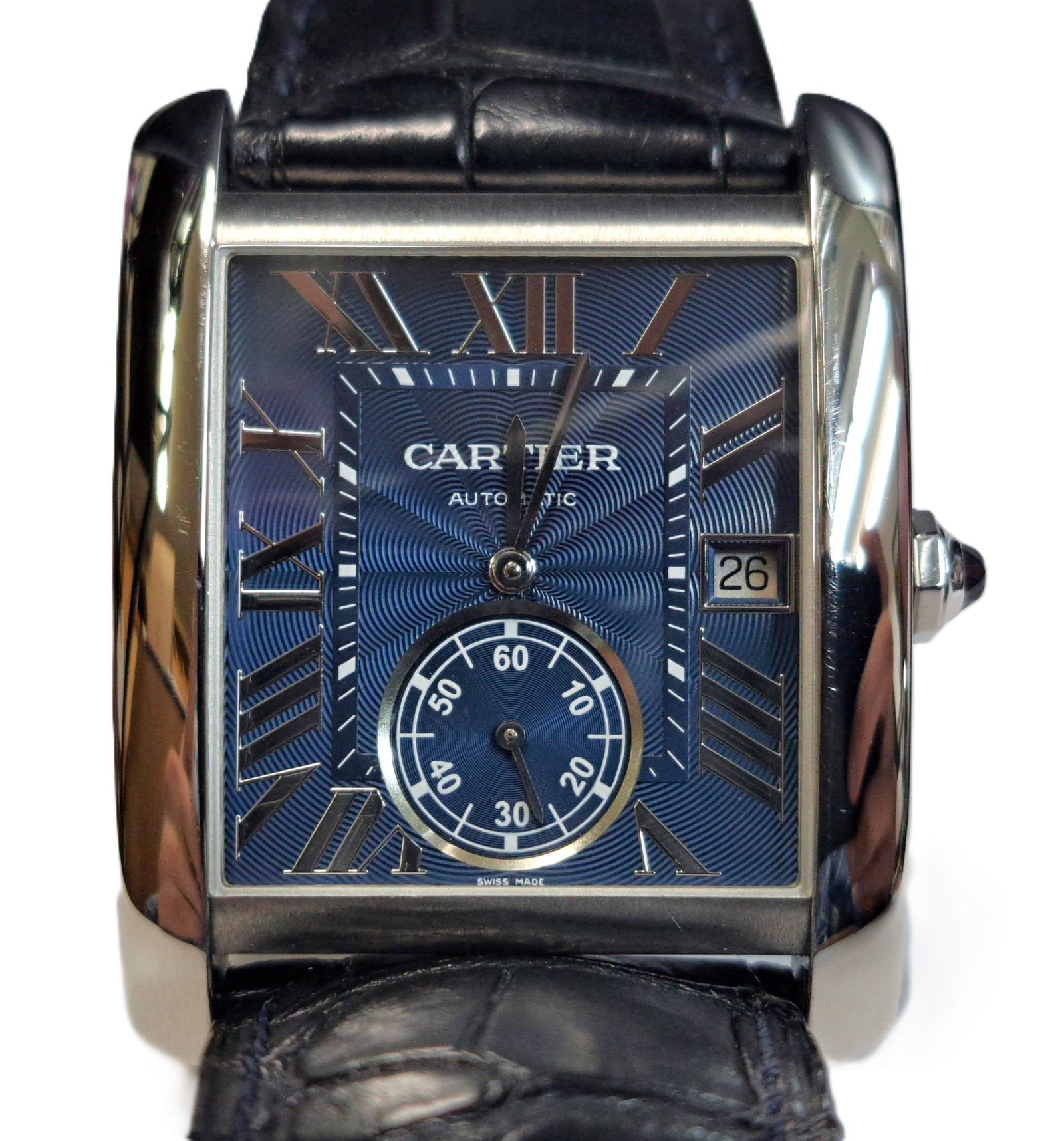 Cartier Tank MC Stainless Steel Blue Dial Datejust Automatic Mens Wrist Watch: Described By:Mike NRRDD 69668 Title:Cartier Tank MC Stainless Steel Blue Dial Datejust Automatic Mens Wrist Watch Description: Beautiful timepiece! Make it yours today. Happy bidding! Condition: